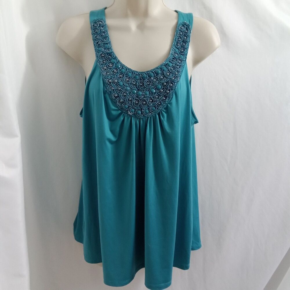 iz‎ Byer Tank Beaded Blue Pleated Women XL